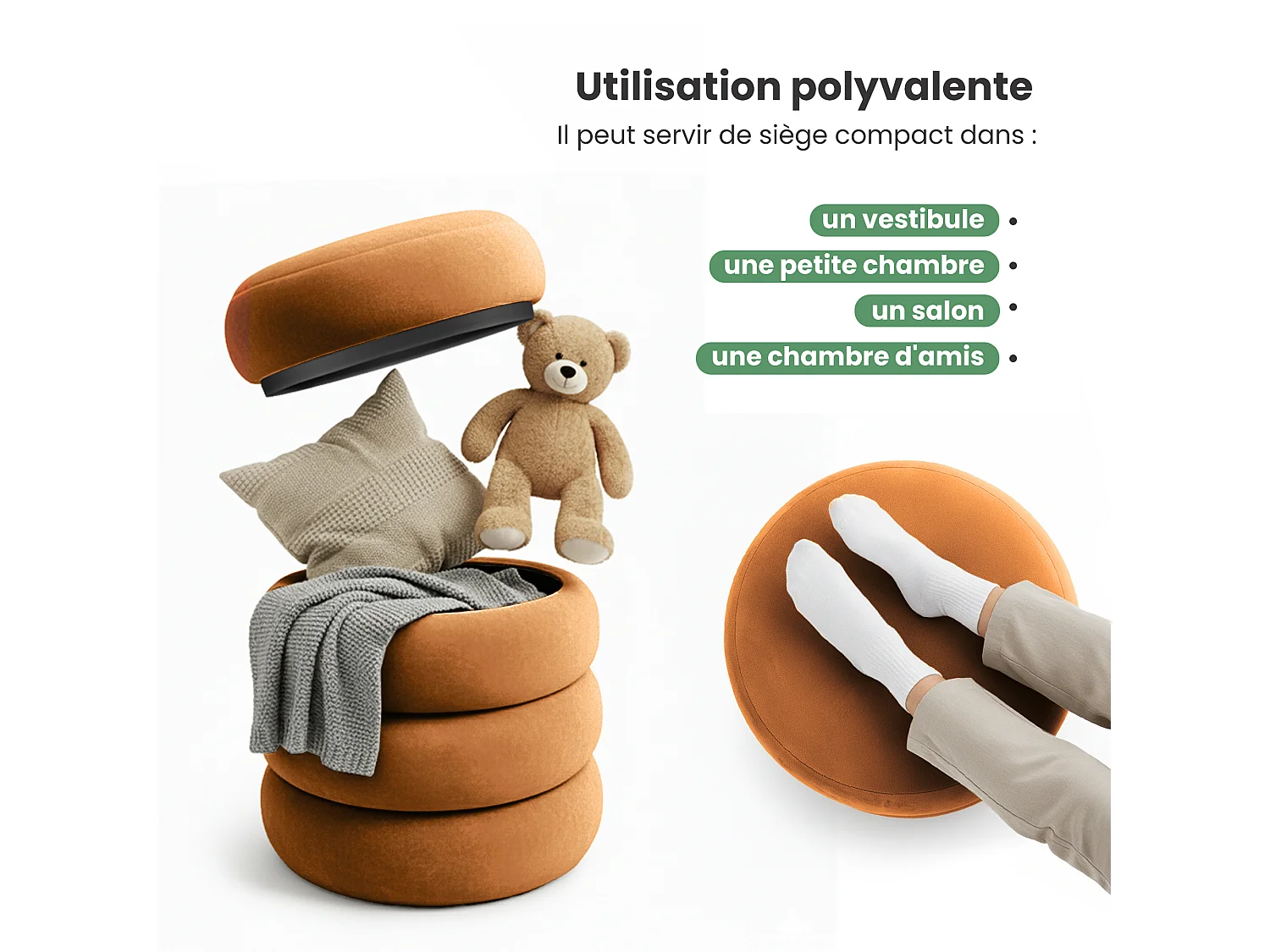 Pouf contenitore cilindrico in velluto 42 cm SNUGGO Ruggine