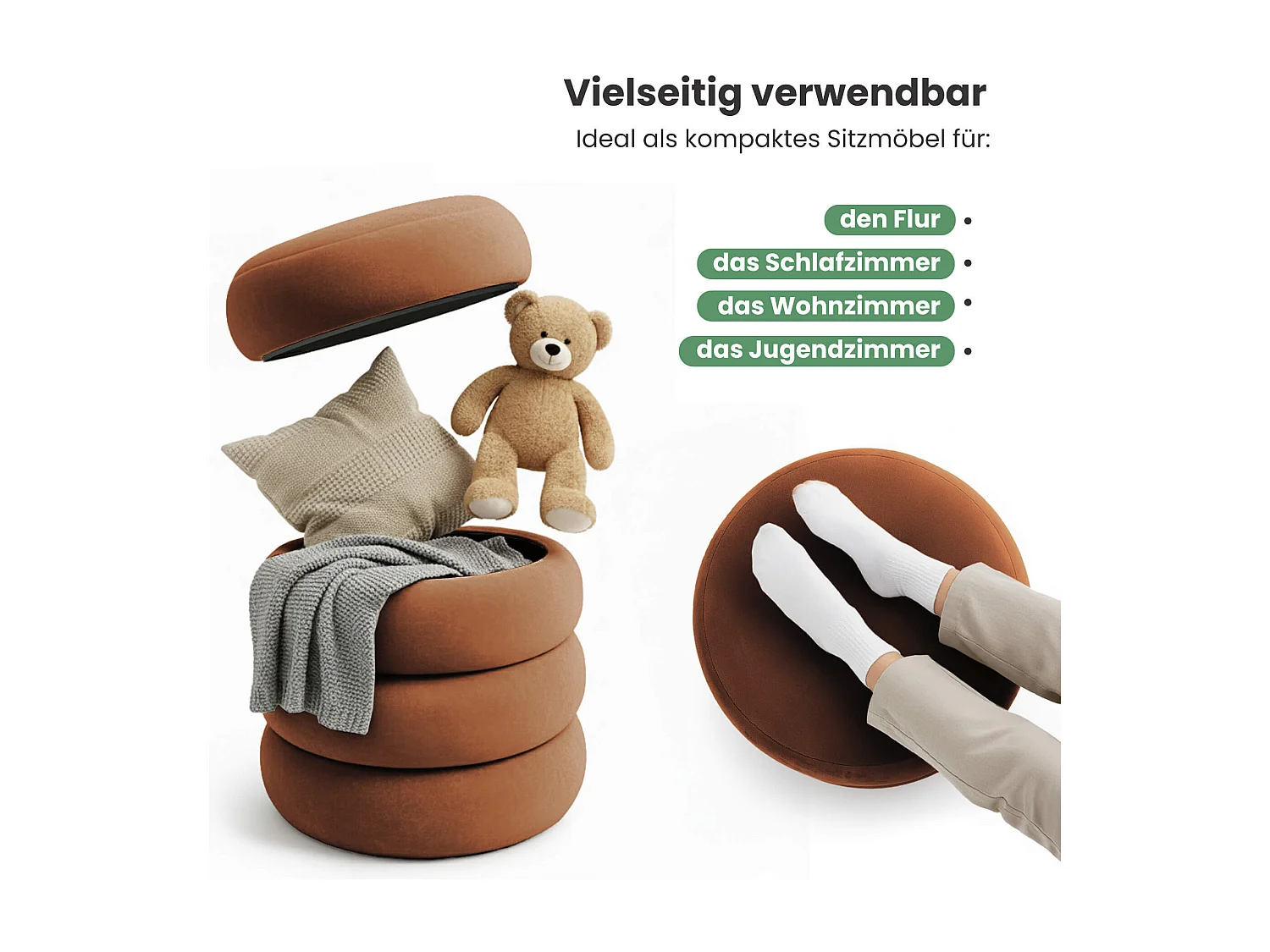 Pouf contenitore cilindrico in velluto 42 cm SNUGGO Ruggine