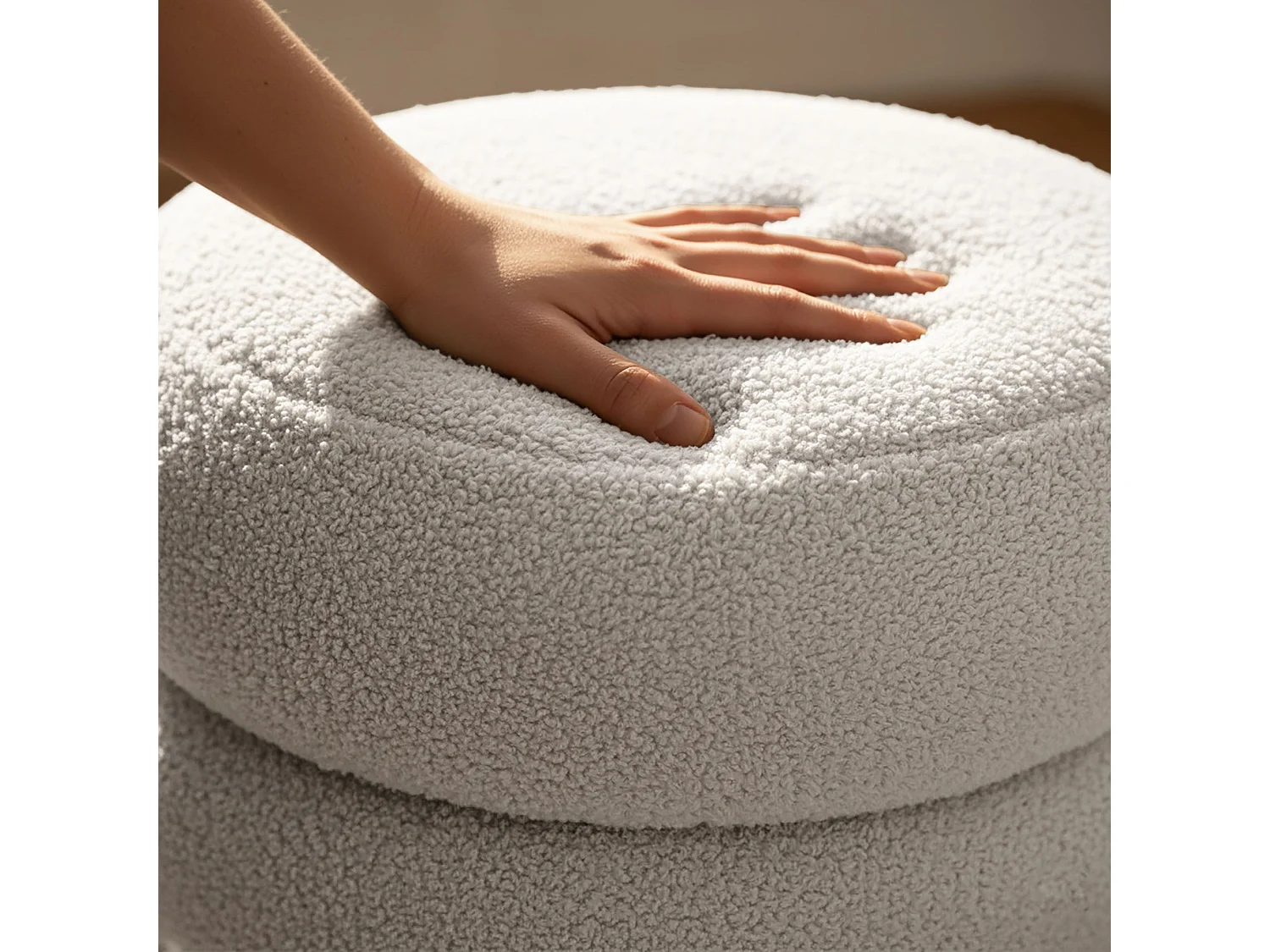 Pouf contenitore cilindrico in tessuto teddy 42 cm SNUGGO Bianco Nebbia