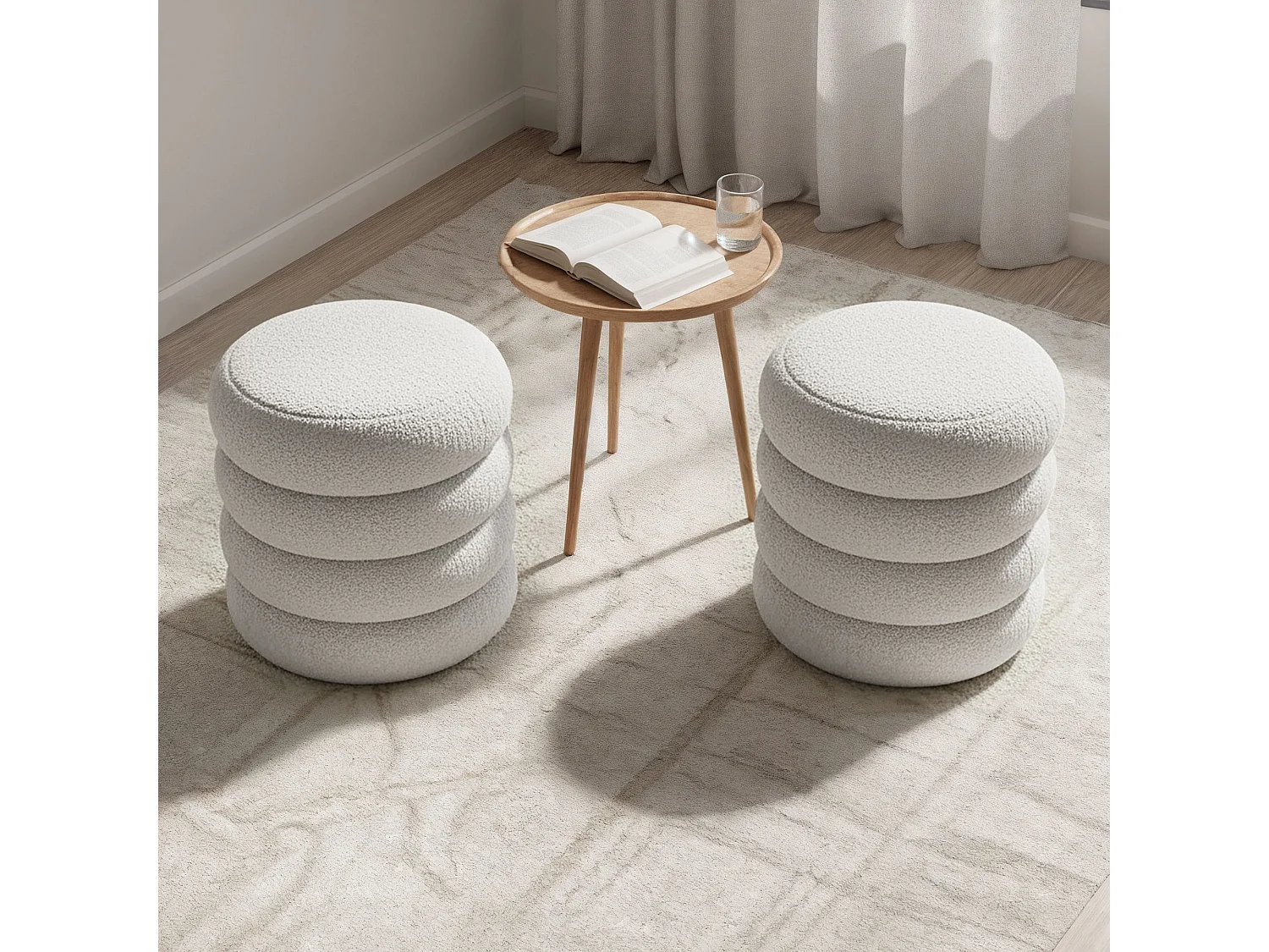 Pouf contenitore cilindrico in tessuto teddy 42 cm SNUGGO Bianco Nebbia