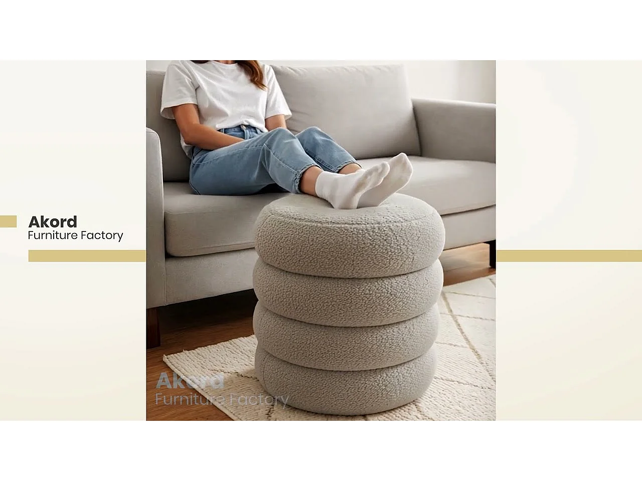 Pouf van Teddy Stof met Opbergruimte SNUGGO 42 cm / Gestoffeerde Poef / Ronde Poef / Woonkamerstoel / Opbergkruk Wonen / Nevelwit