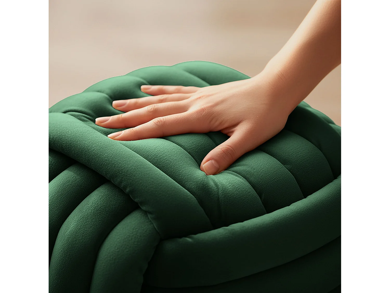 Pouf tressé en velours 53 cm NILO Vert Bouteille
