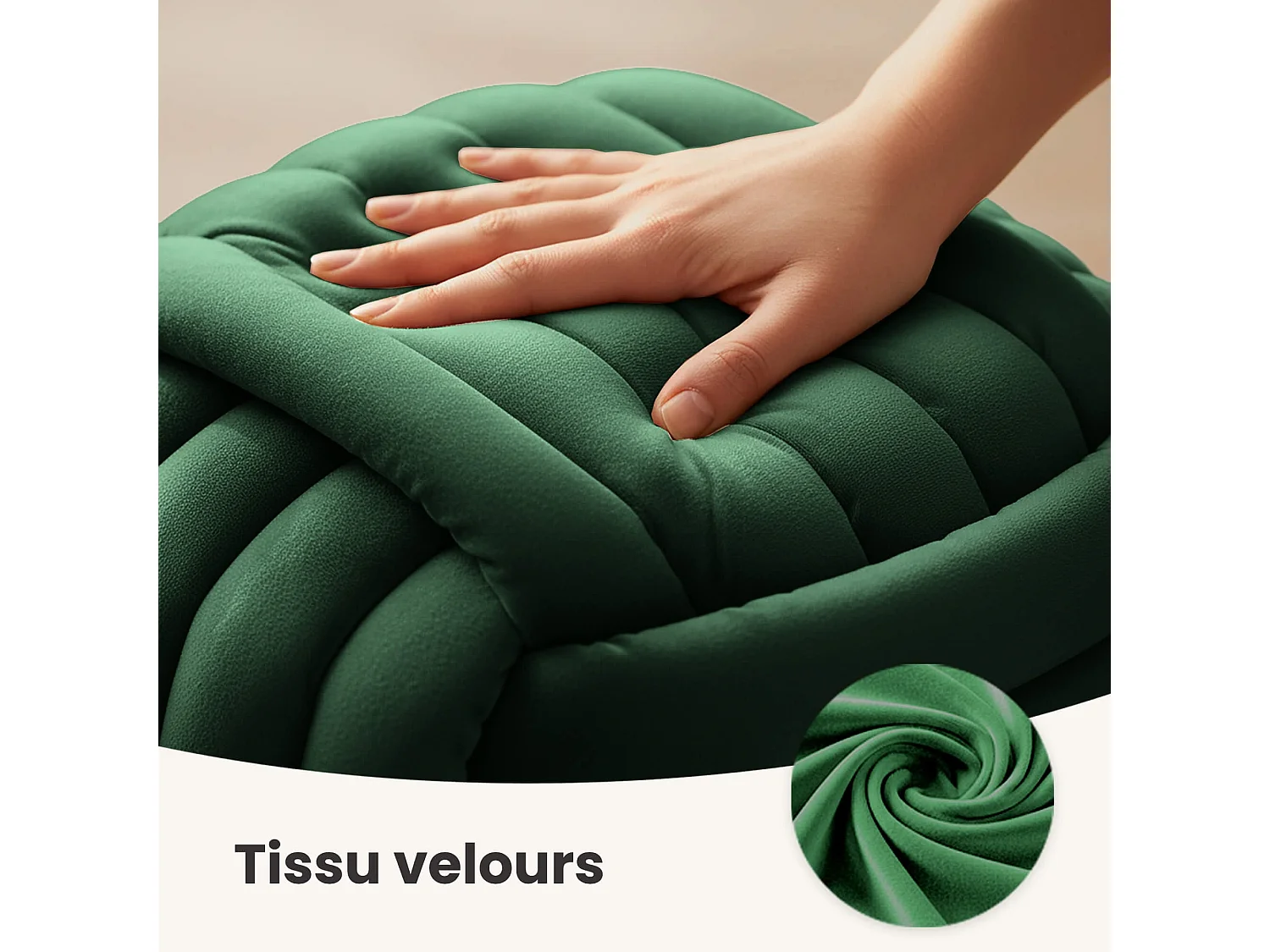 Pouf tressé en velours 53 cm NILO Vert Bouteille