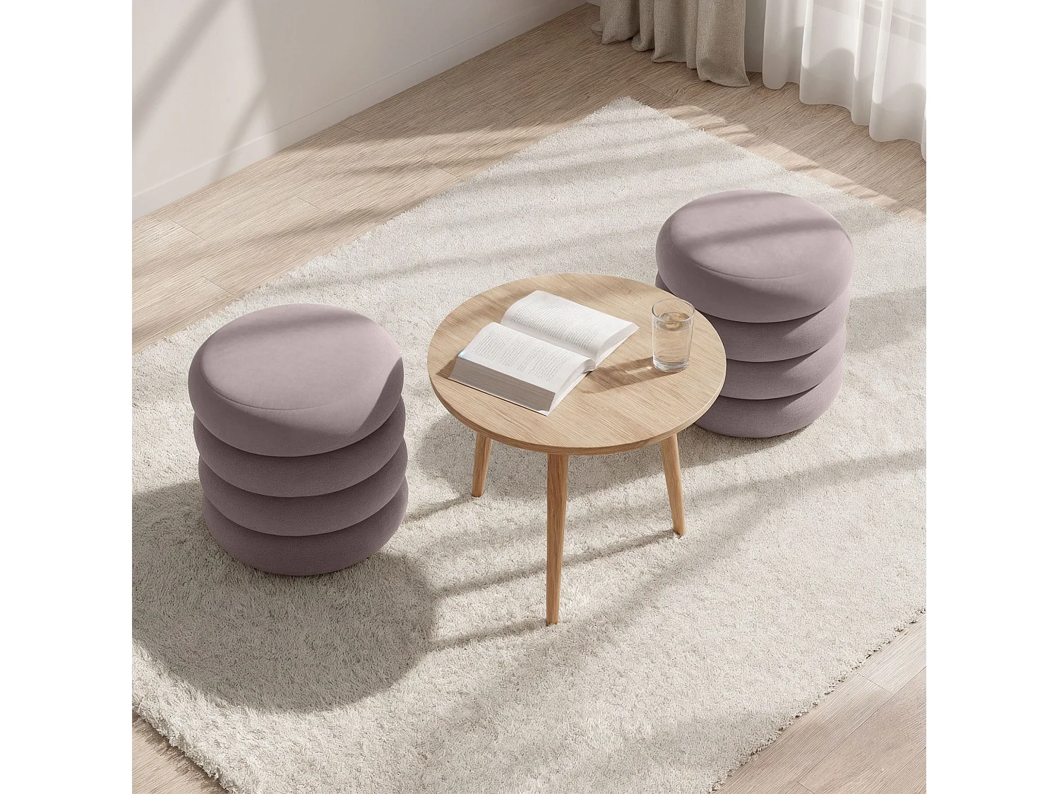 Tabouret en velours avec rangement 42 cm SNUGGO Rose Poudré