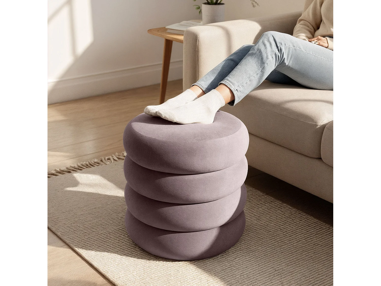 Pouf contenitore cilindrico in velluto 42 cm SNUGGO Rosa Polvere