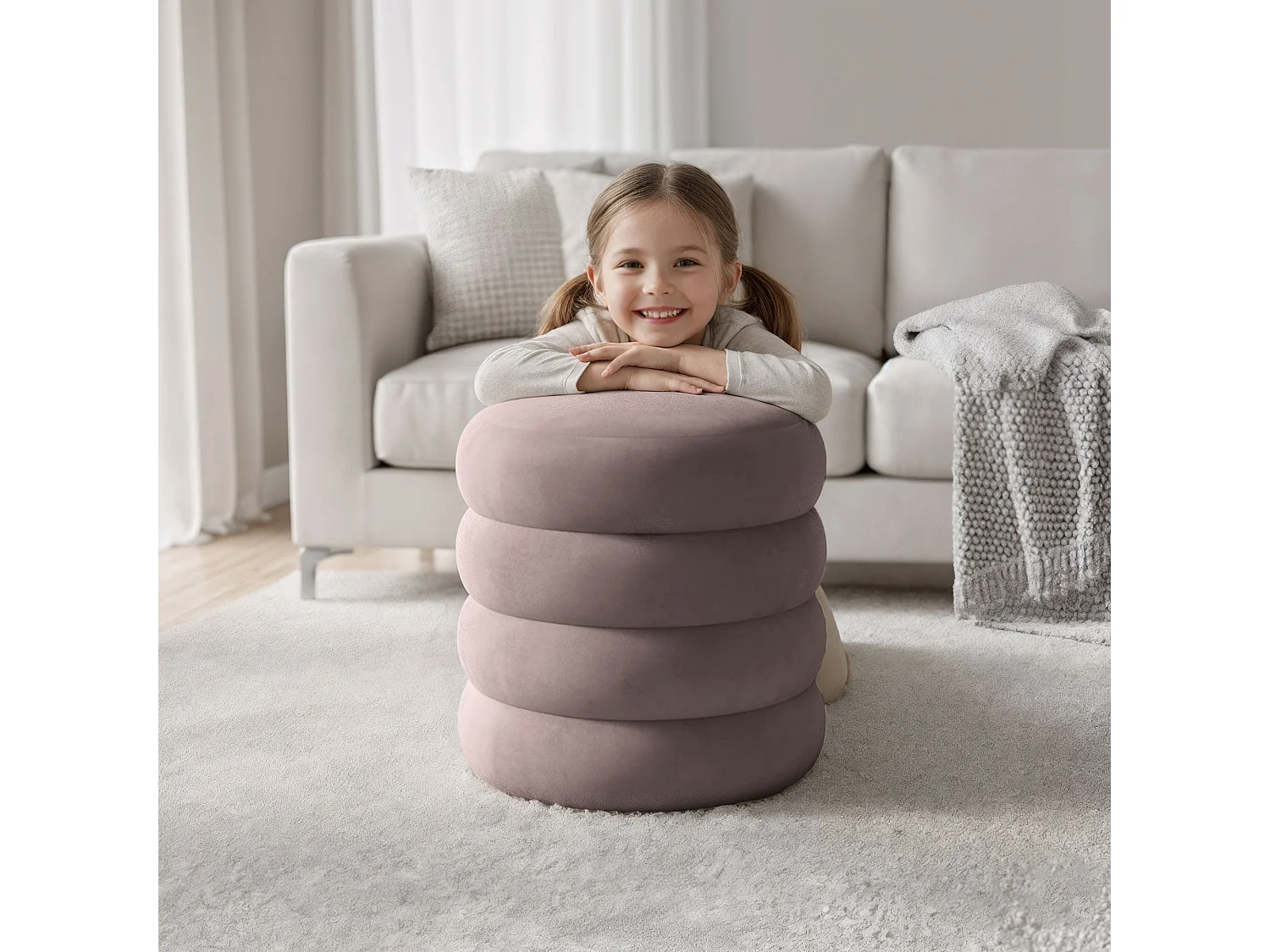 Pouf contenitore cilindrico in velluto 42 cm SNUGGO Rosa Polvere