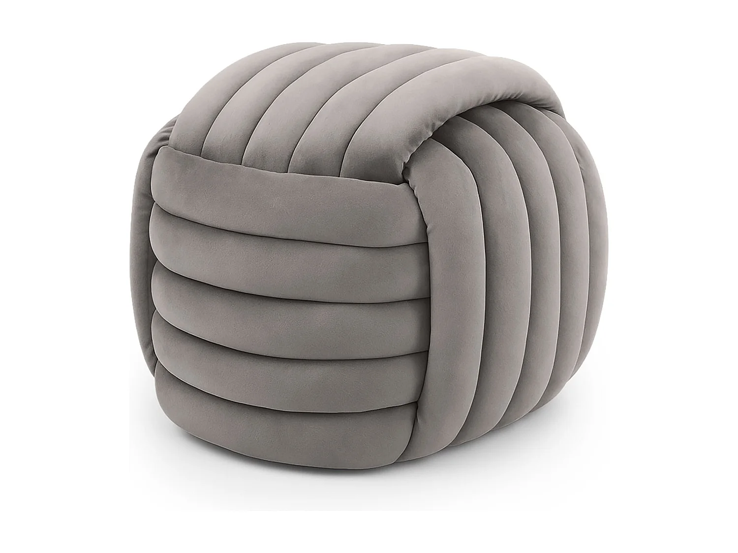 Pouf tressé en velours 53 cm NILO Gris Clair