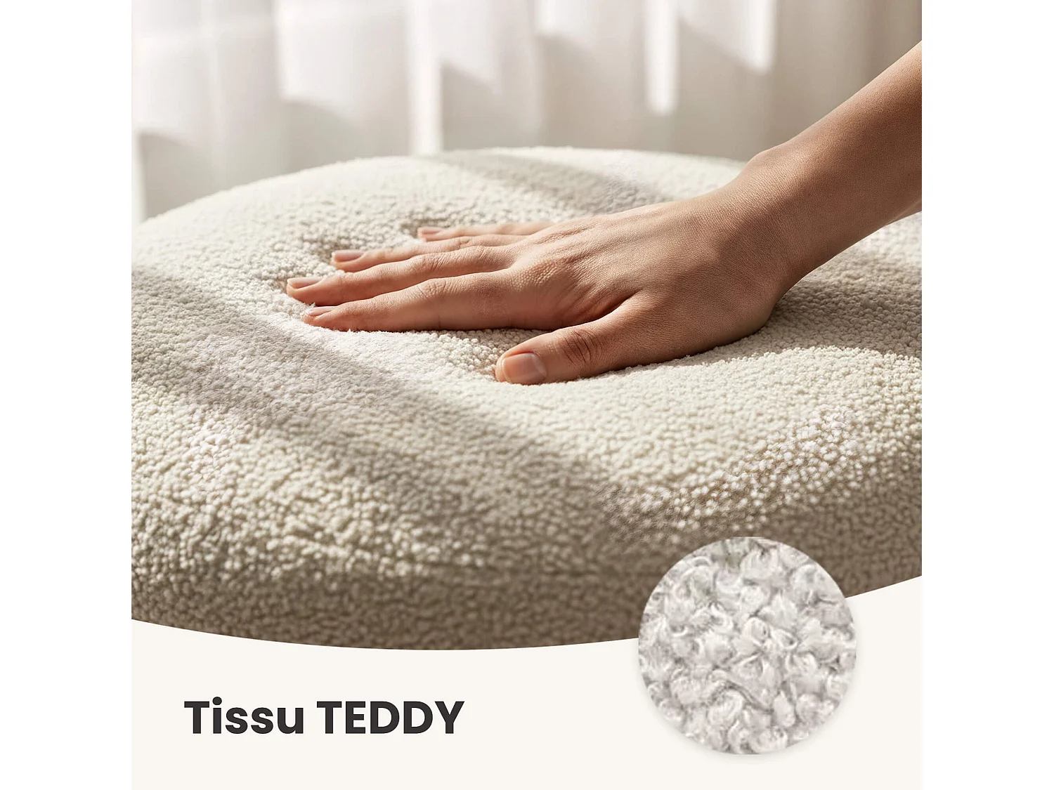 Pouf contenedor cilíndrico en tejido teddy 55 cm MOLLIS Blanco Niebla