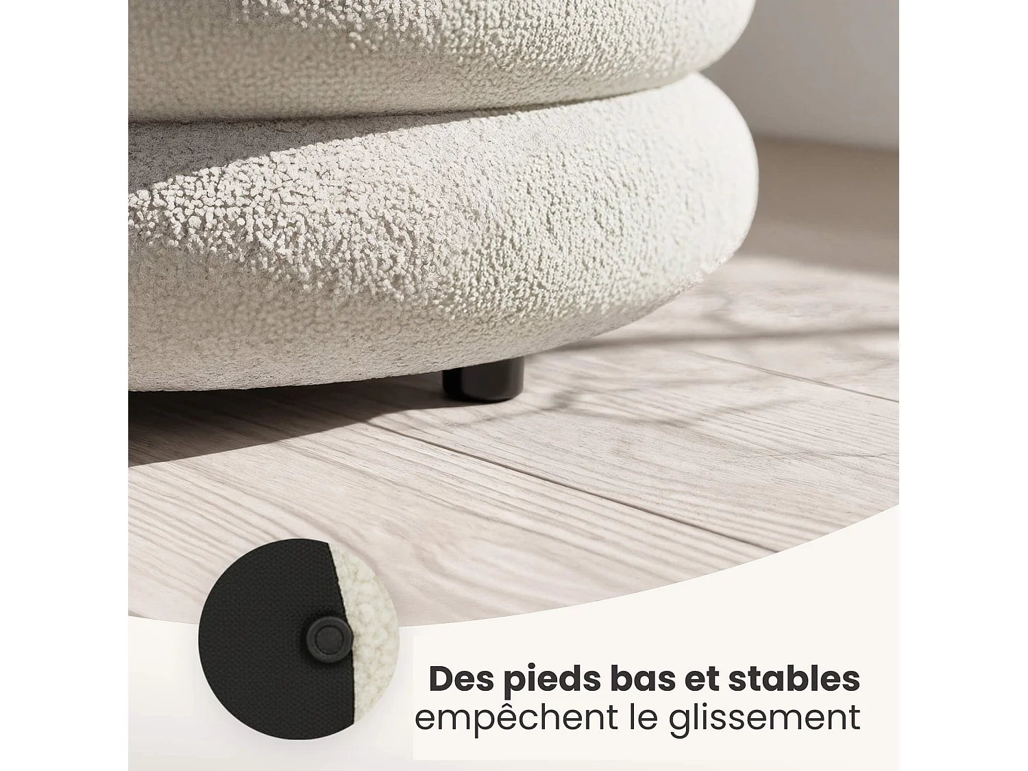 Pouf contenedor cilíndrico en tejido teddy 55 cm MOLLIS Blanco Niebla