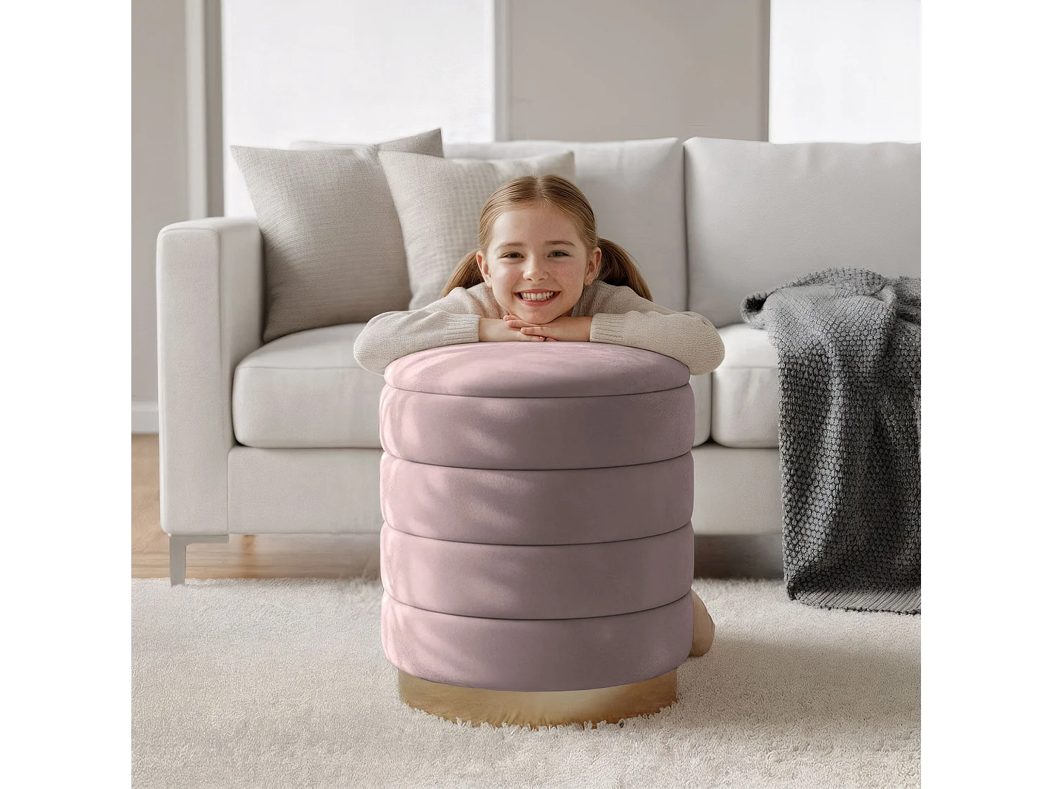 Pouf contenitore cilindrico in velluto 40 cm LUNA Rosa Polvere