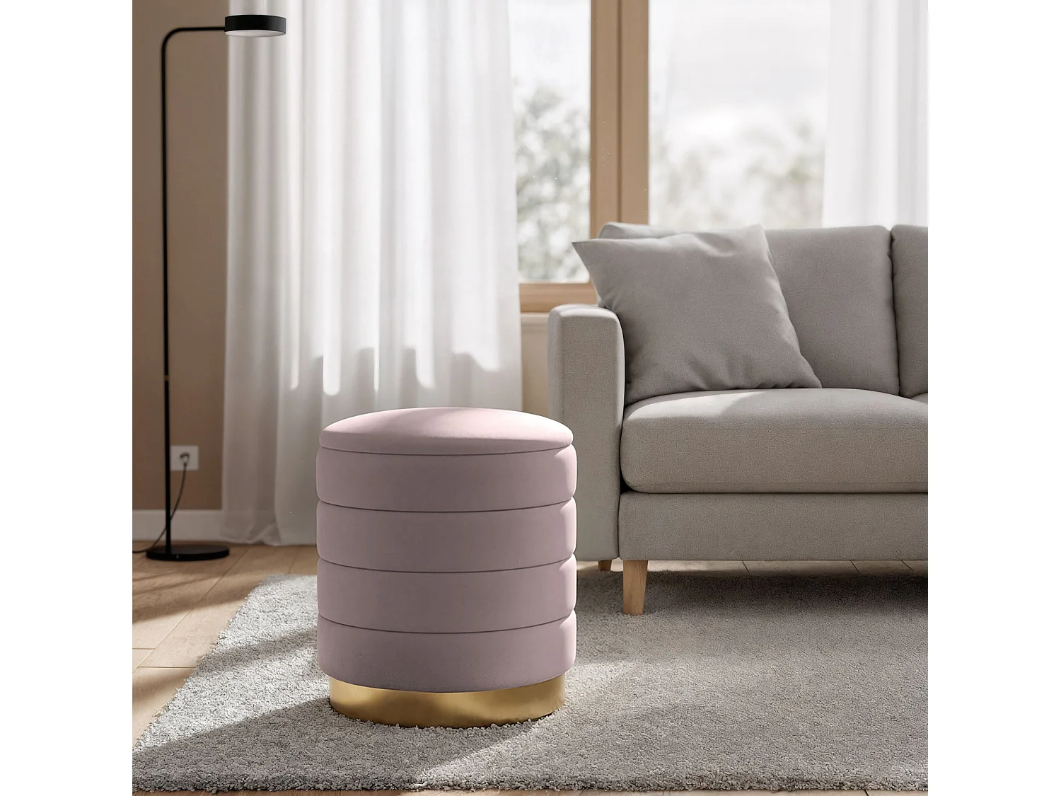 Tabouret rembourré en velours avec rangement 40 cm LUNA Rose Poudré
