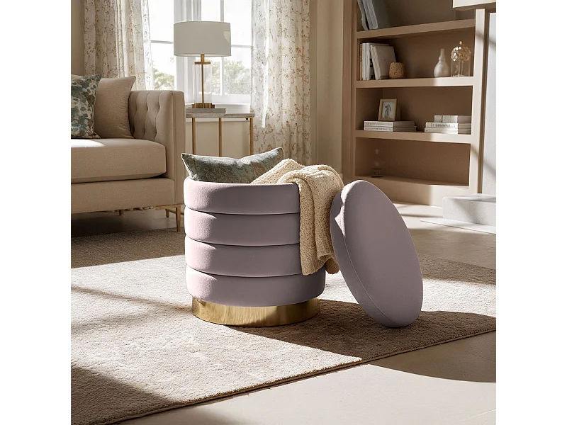 Pouf contenitore cilindrico in velluto 40 cm LUNA Rosa Polvere