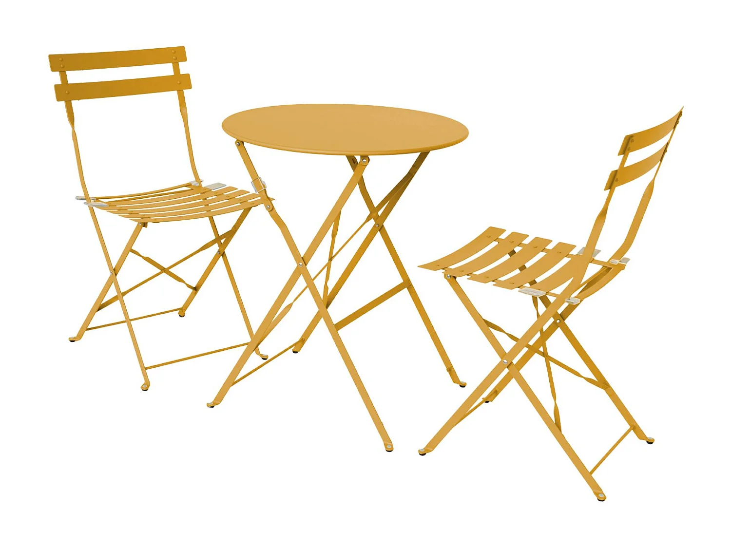 Table de jardin bistrot pliante métal + 2 assises ocre Ø60 x 70cm. acier thermolaqué