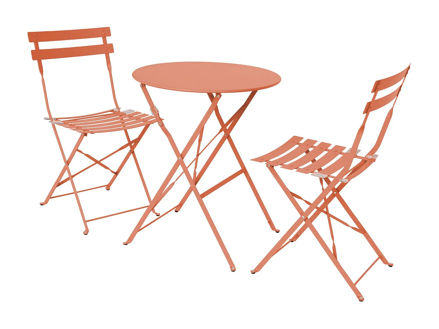 Table de jardin bistrot pliante métal + 2 assises tomette Ø60 x 70cm. acier thermolaqué