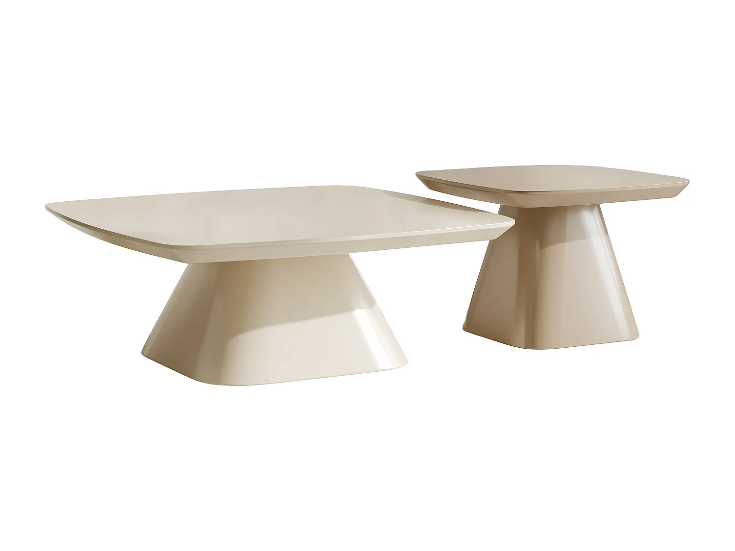 Lot de 2 tables basses en MDF - Crème et taupe laqué - NATAZA