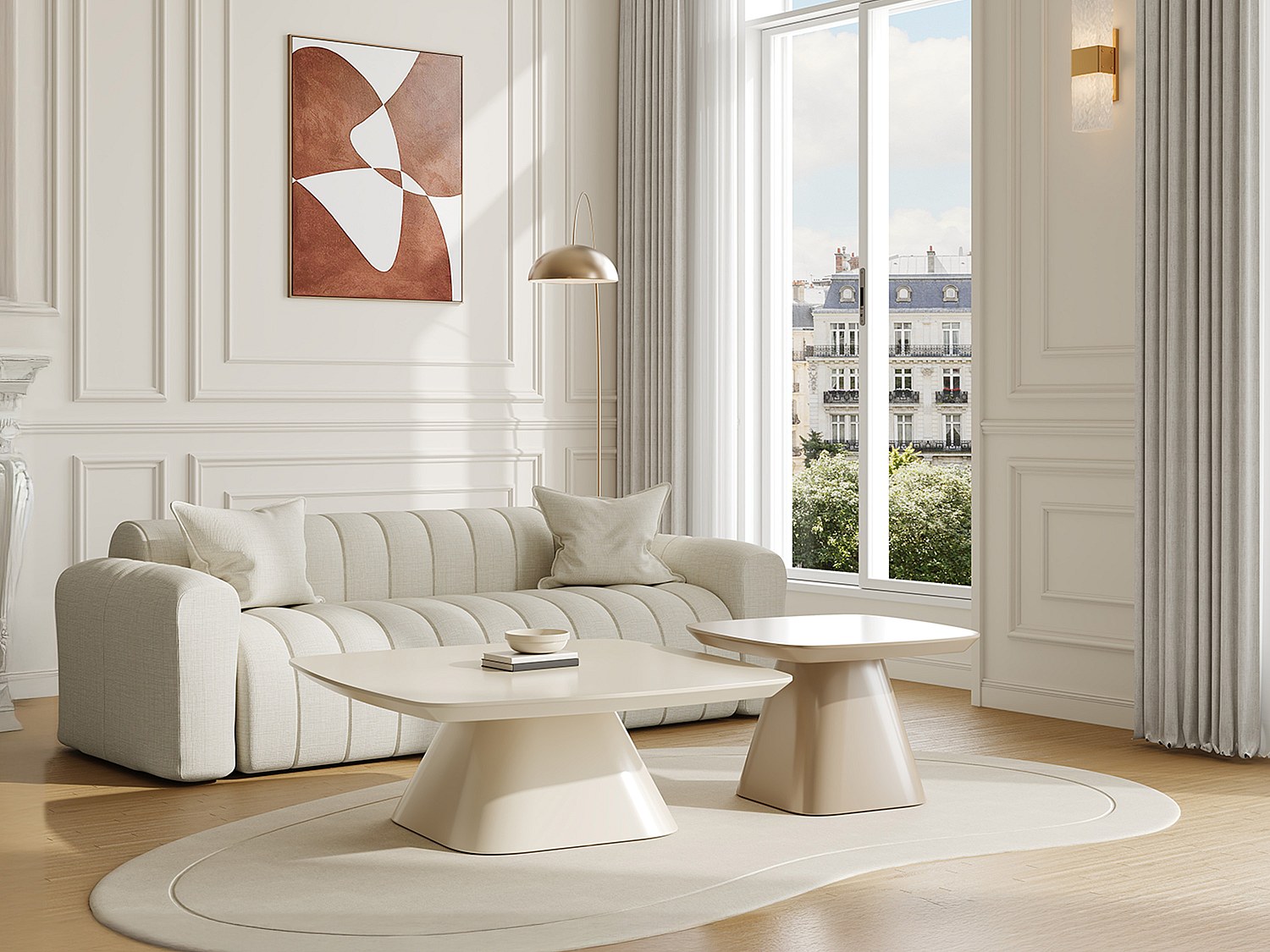 2er-Set MDF-Couchtische - Cremeweiß und Taupe lackiert - NATAZA günstig online kaufen