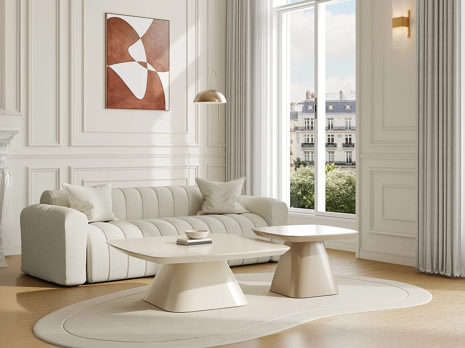 Lot de 2 tables basses en MDF - Crème et taupe laqué - NATAZA