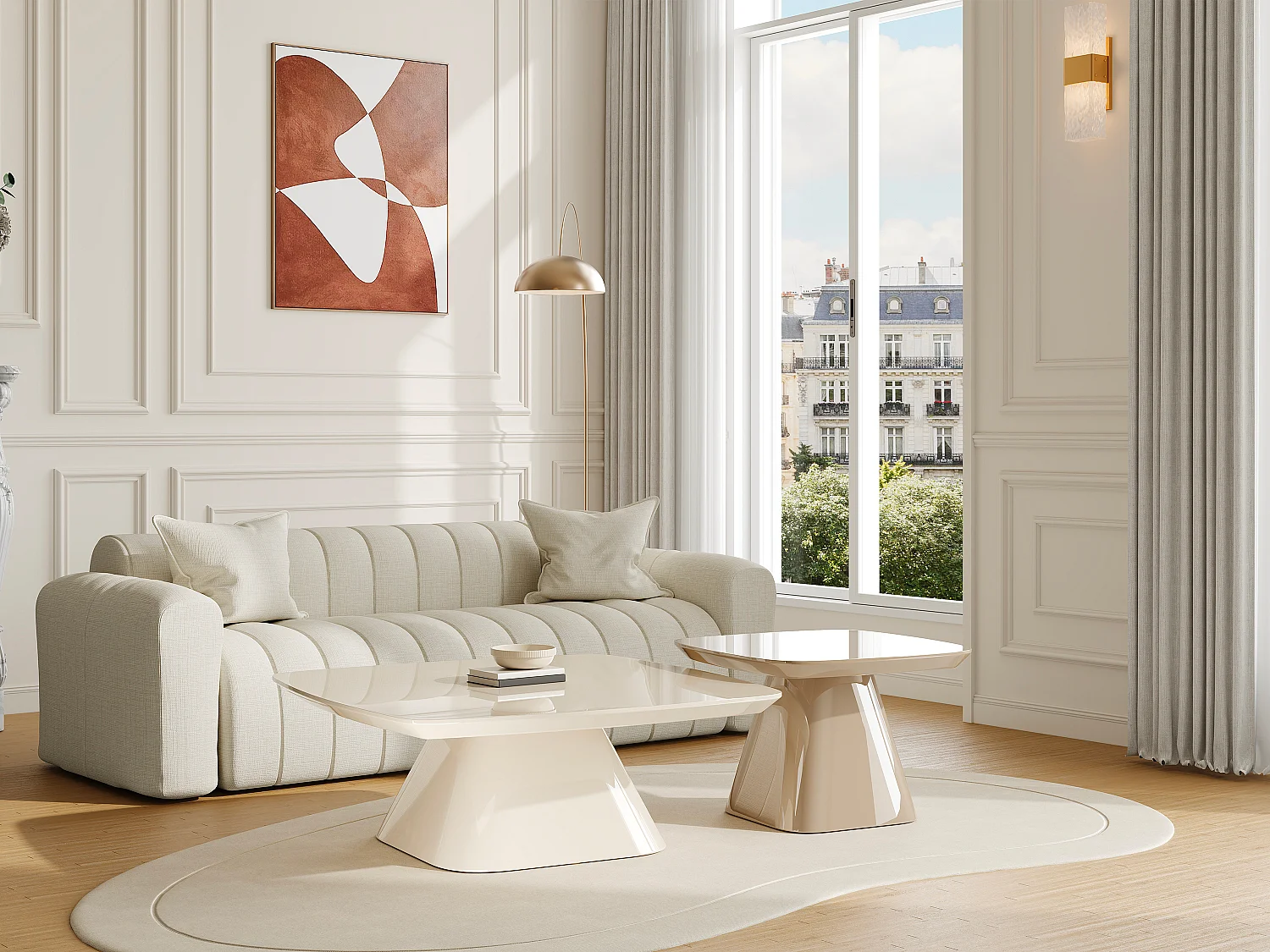 Lot de 2 tables basses en MDF - Crème et taupe laqué - NATAZA