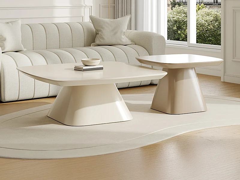 Lot de 2 tables basses en MDF - Crème et taupe laqué - NATAZA