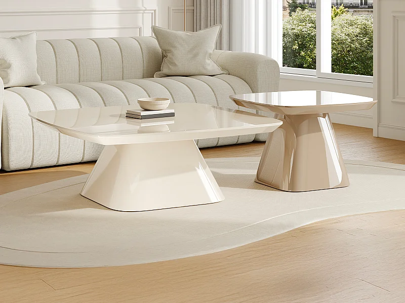 Lot de 2 tables basses en MDF - Crème et taupe laqué - NATAZA