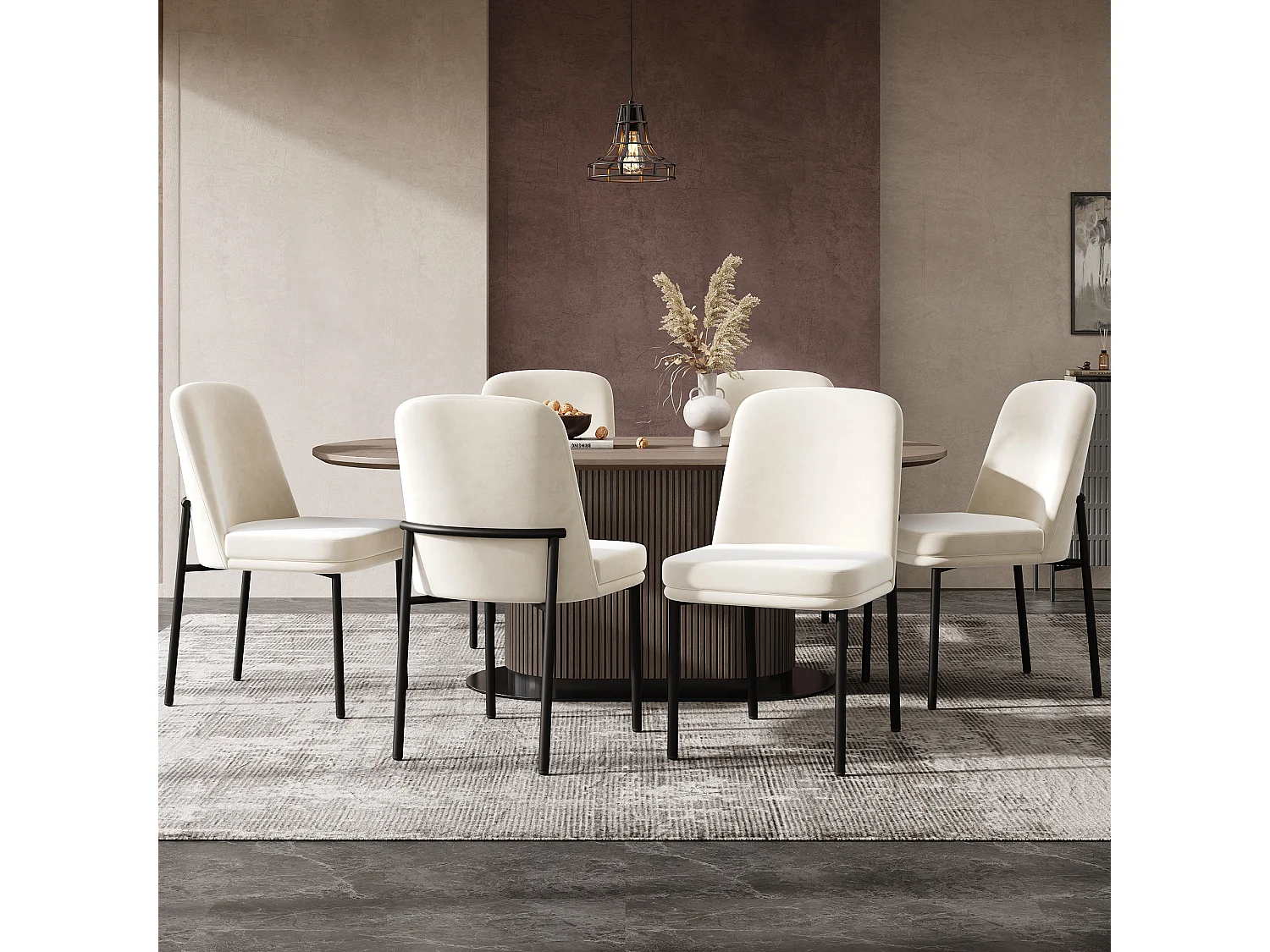 Set di 2 sedie da pranzo - Cuscini del sedile imbottiti - Gambe in metallo - Tessuto in velluto - Beige