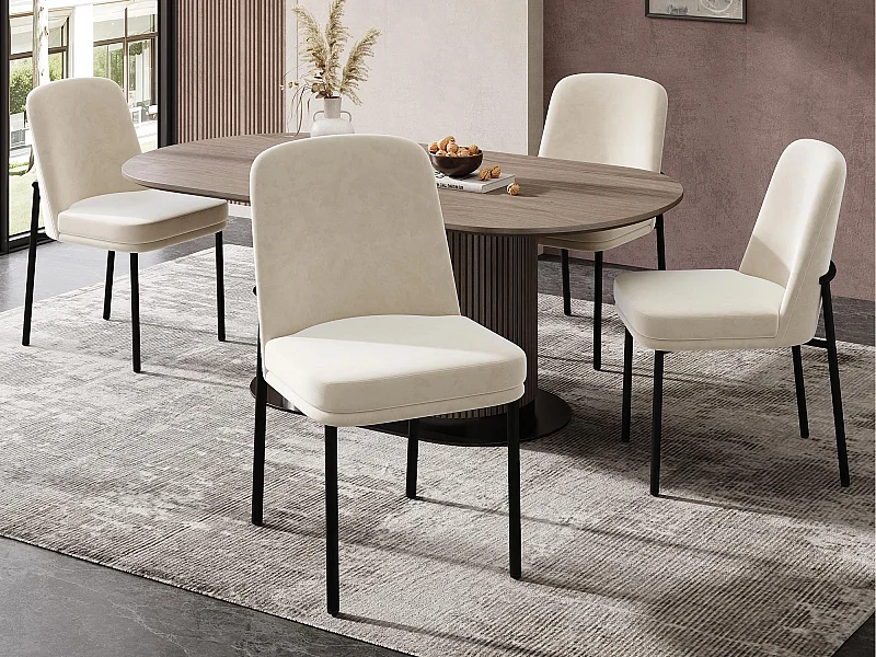 Set di 2 sedie da pranzo - Cuscini del sedile imbottiti - Gambe in metallo - Tessuto in velluto - Beige