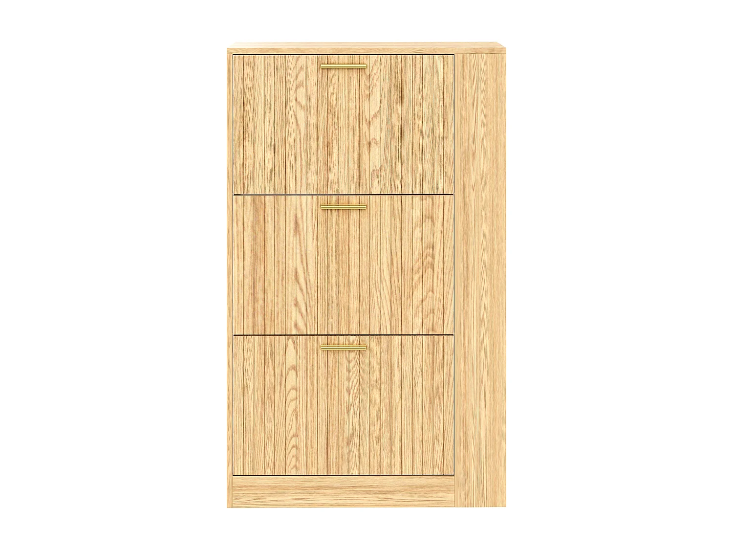 Moderner Schuhschrank 70x23,5x115 cm - mit 3 Türen - Offene Fächer - Holzoptik - MDF - Natur