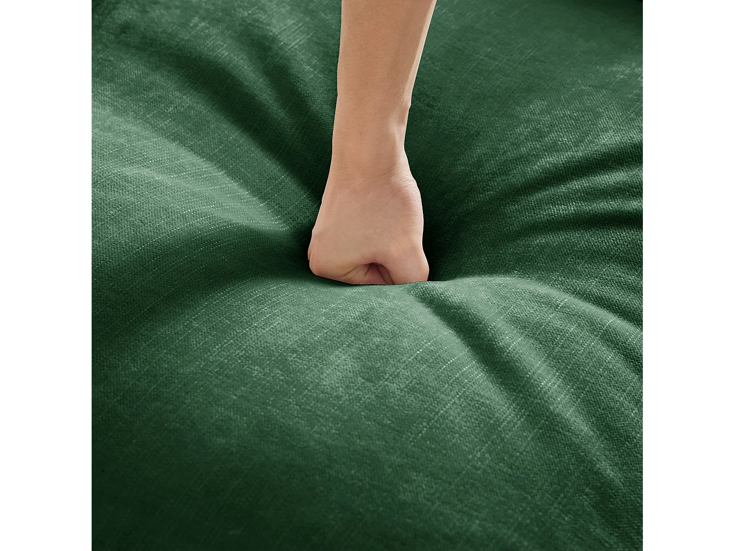 Canapé 2 places chesterfield en chenille vert - avec pouf et 2 oreillers - cantonnière amovible - 194x140x93cm