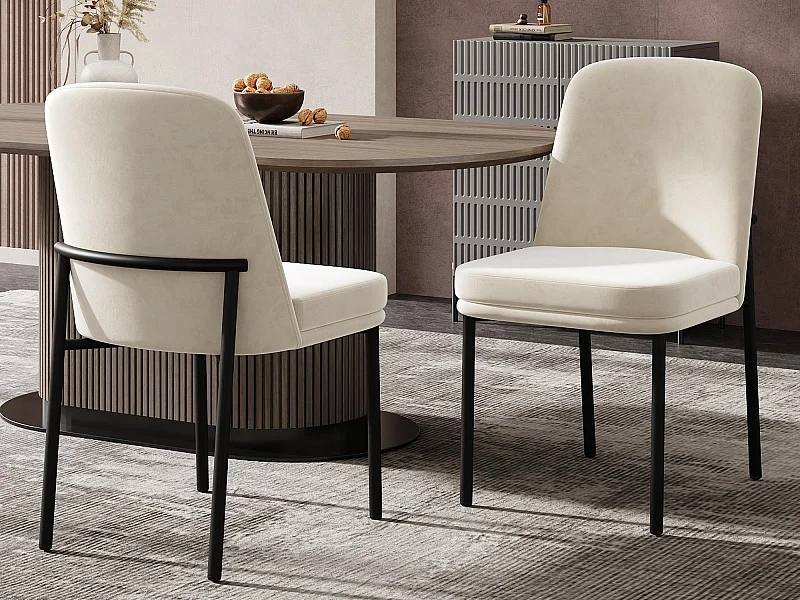 Lot de 2 chaises de salle à manger - Coussins d'assise rembourrés - Pieds en métal - Tissu en velours - Beige