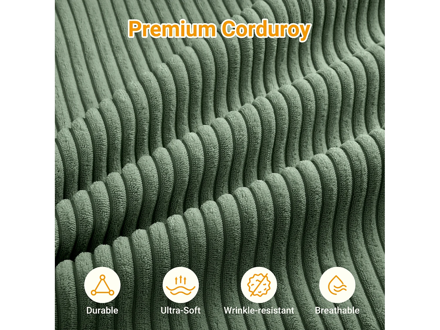 Canapé d'angle gauche modulable 3 places en velour côtelé, avec 2 oreillers, méridienne 70x125cm, Vert