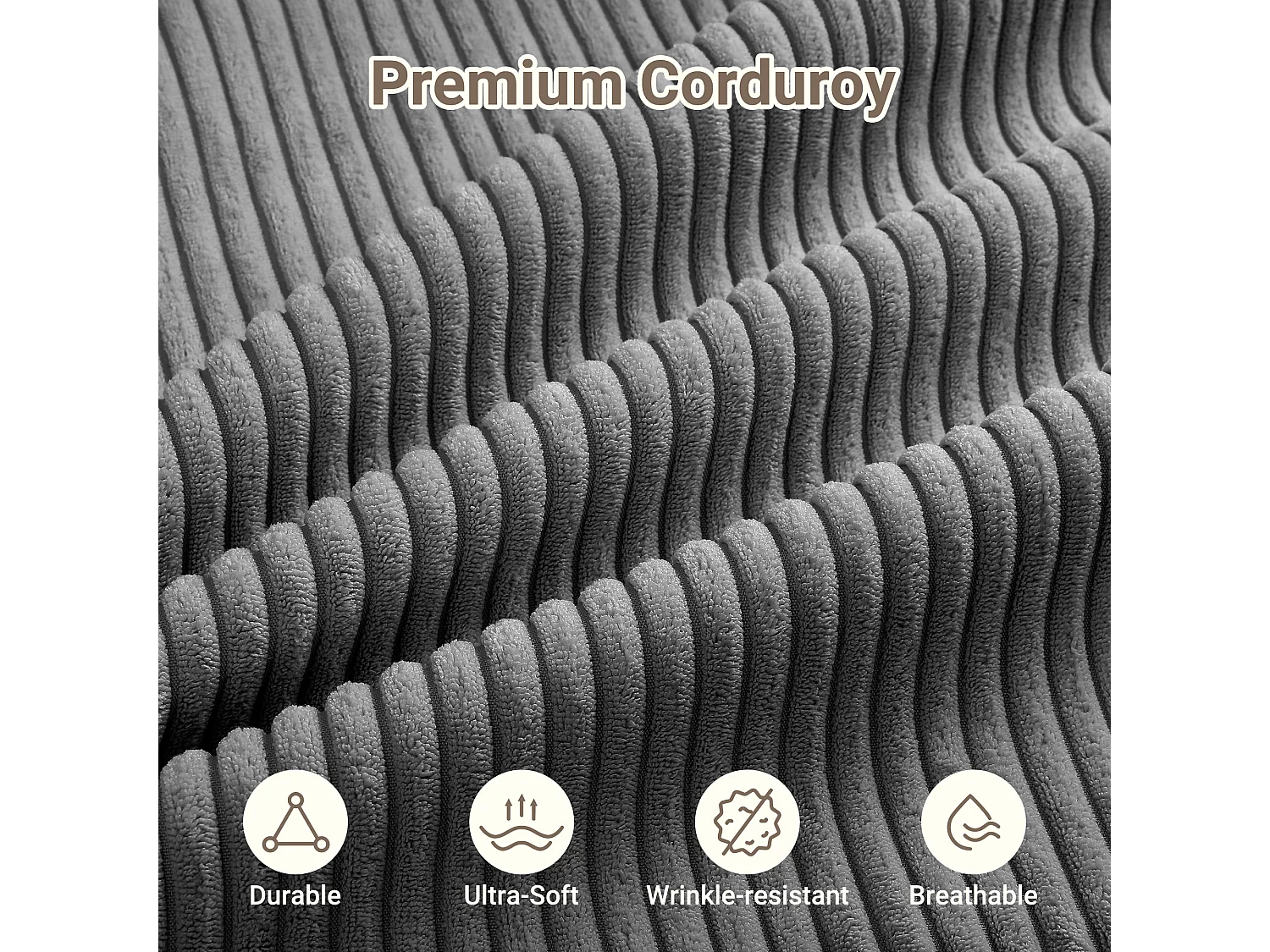 Canapé d'angle gauche modulable 3 places en velour côtelé, avec 2 oreillers, méridienne 70x125cm, Gris