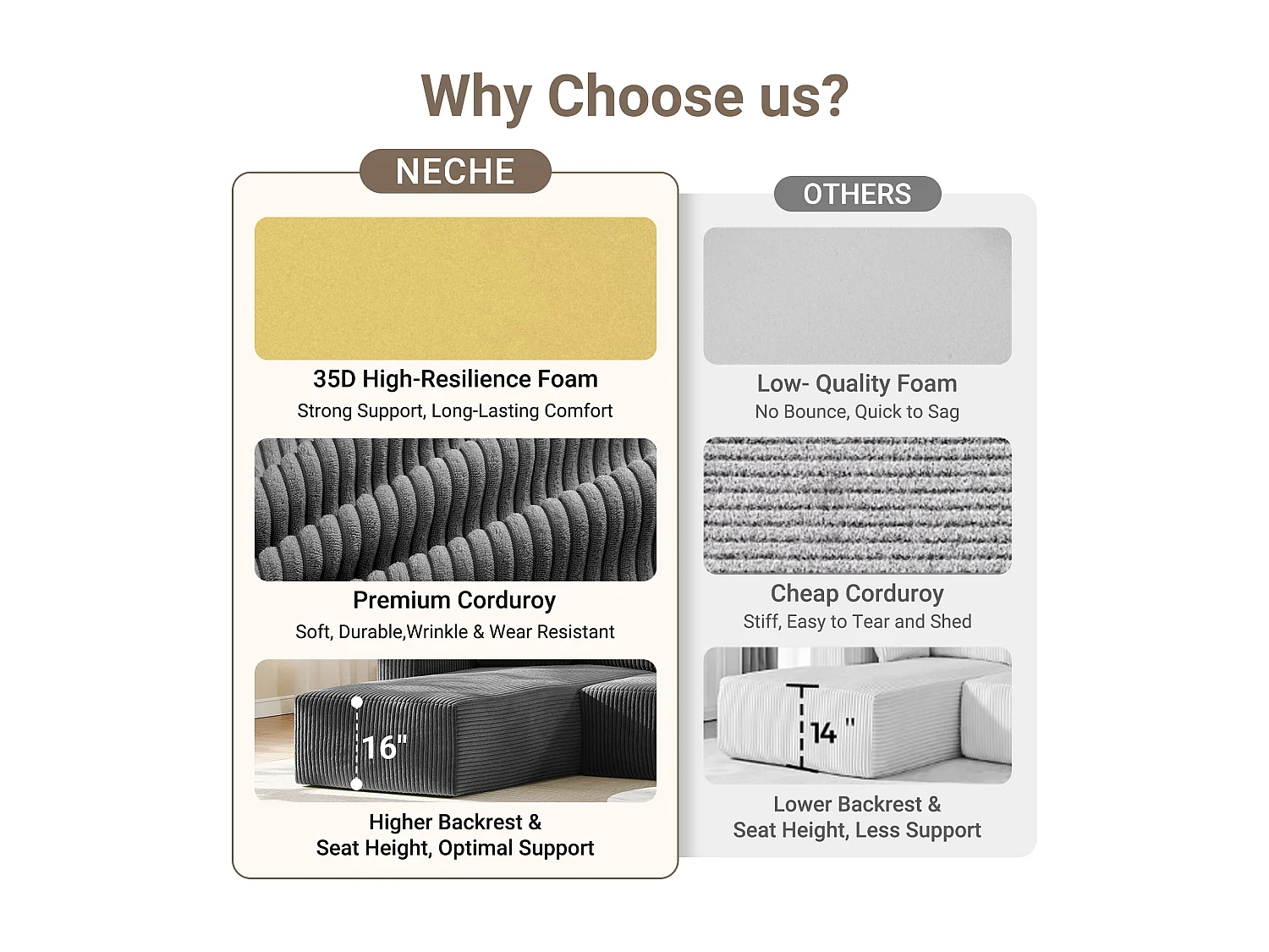 Canapé d'angle gauche modulable 3 places en velour côtelé, avec 2 oreillers, méridienne 70x125cm, Gris