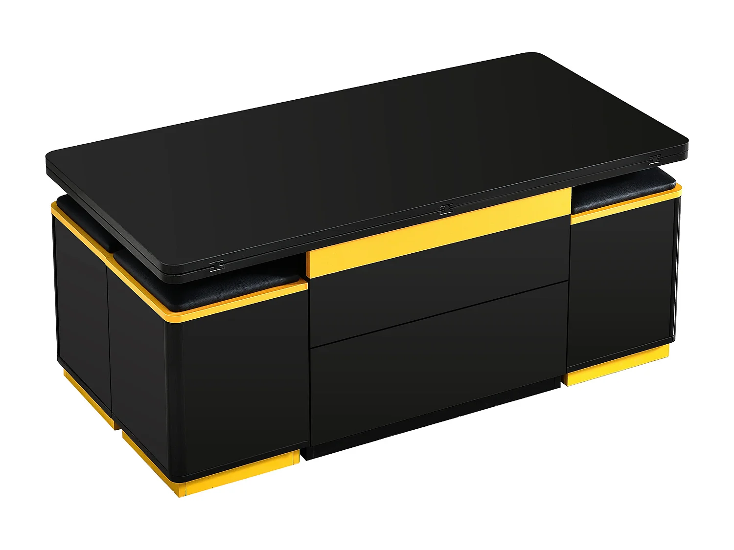 Nowoczesny stolik kawowy regulowany 100x50x43cm - z 4 taborecikami do przechowywania - 1 szuflada - Czarny