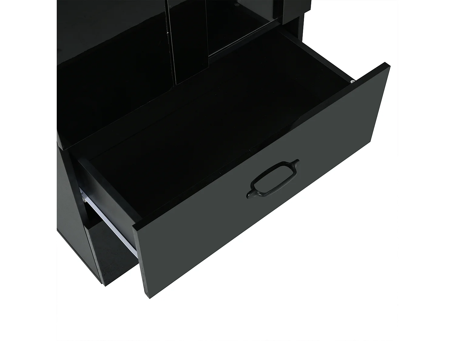 Vitrine 60x35x182 cm mit LED-Beleuchtung - 2 Türen und 2 Schubladen - Glastüren - Spanplatten - Schwarz