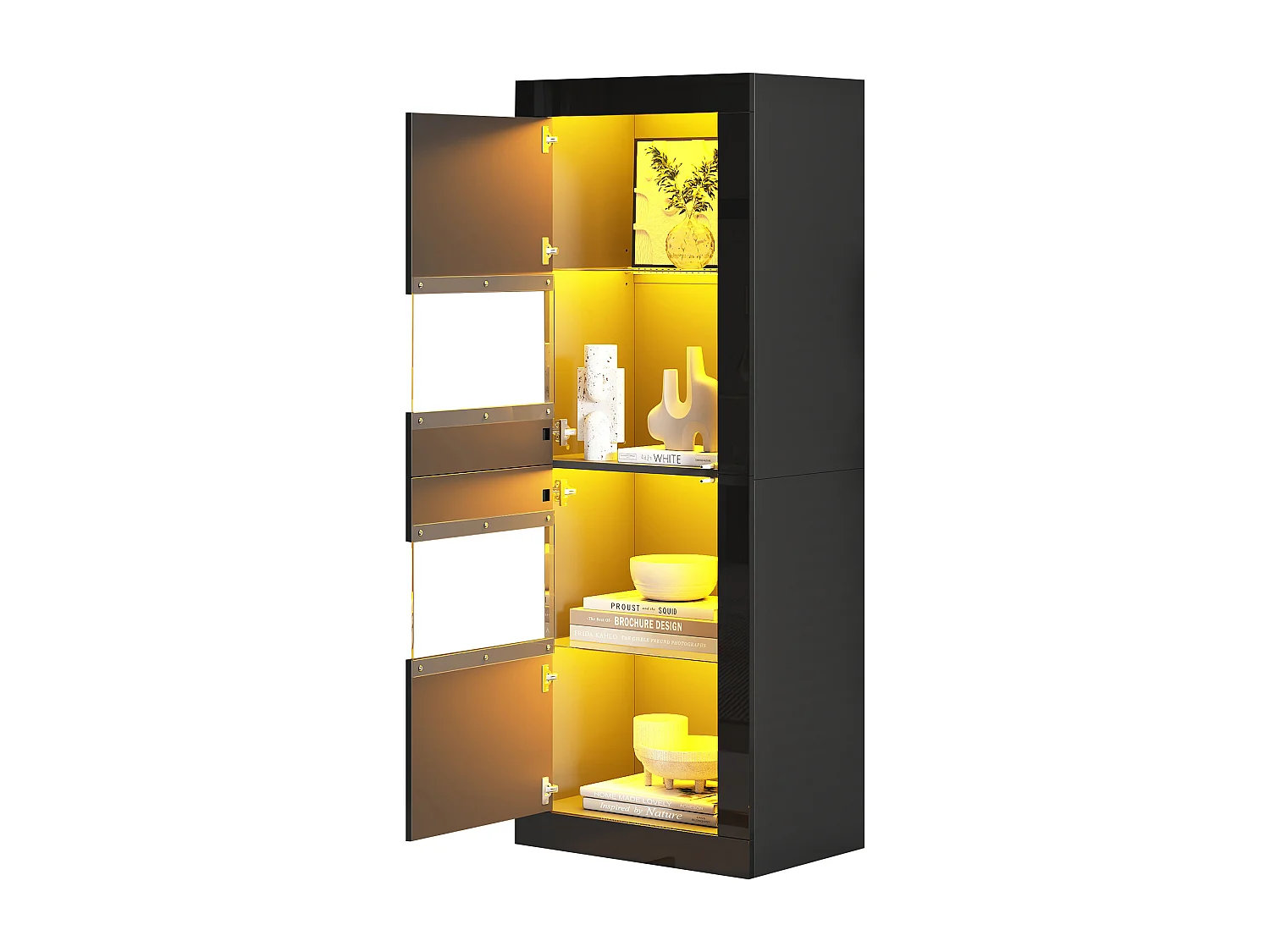 Hochglanzlack-Vitrine 61x42x162 cm - mit LED-Beleuchtung - 2 Türen - Höhenverstellbare Glasböden - Schwarz