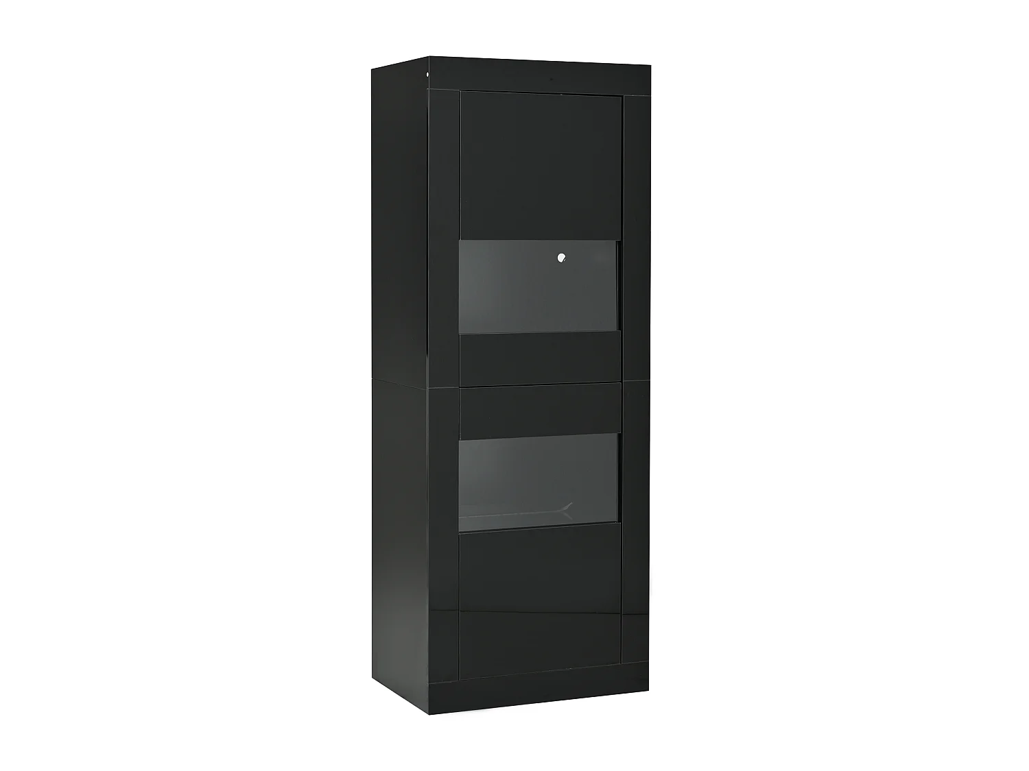 Vitrine laquée brillante 61x42x162 cm - avec éclairage LED - 2 portes - Étagères en verre réglables - Noir