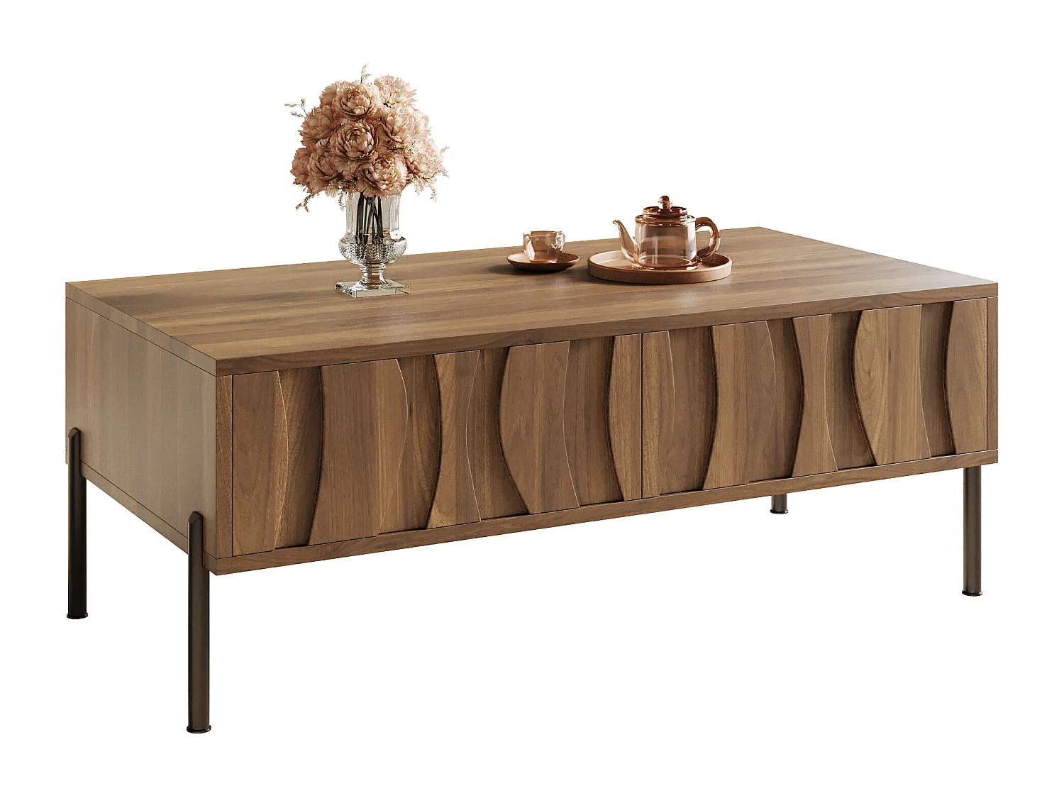 Couchtisch im Vintage-Stil 105x55x41 cm - mit 2 Schubladen - Holzstruktur - MDF - Natur