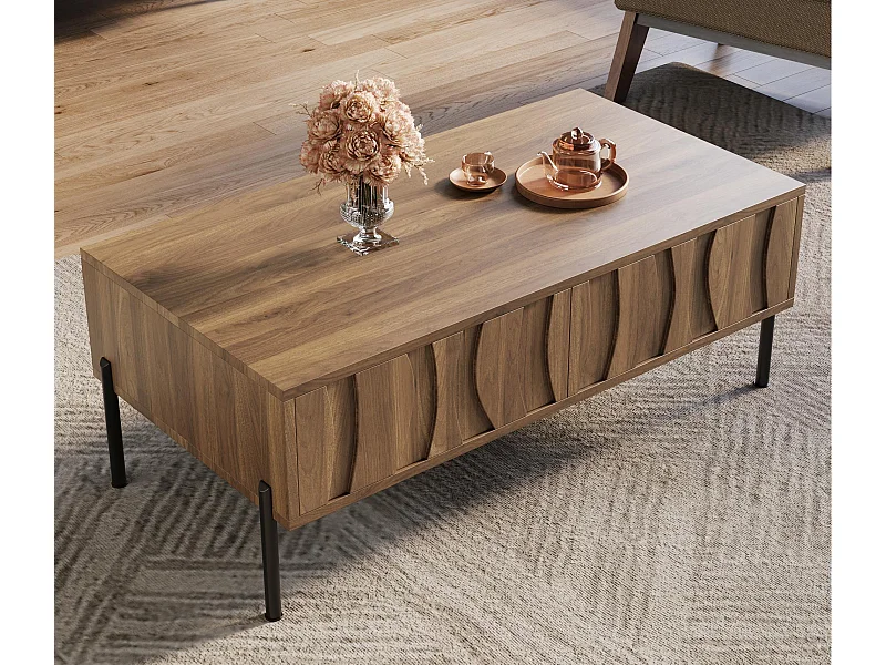 Stolik kawowy w stylu vintage 105x55x41 cm - z 2 szufladami - Konstrukcja drewniana - MDF - Kolor naturalny