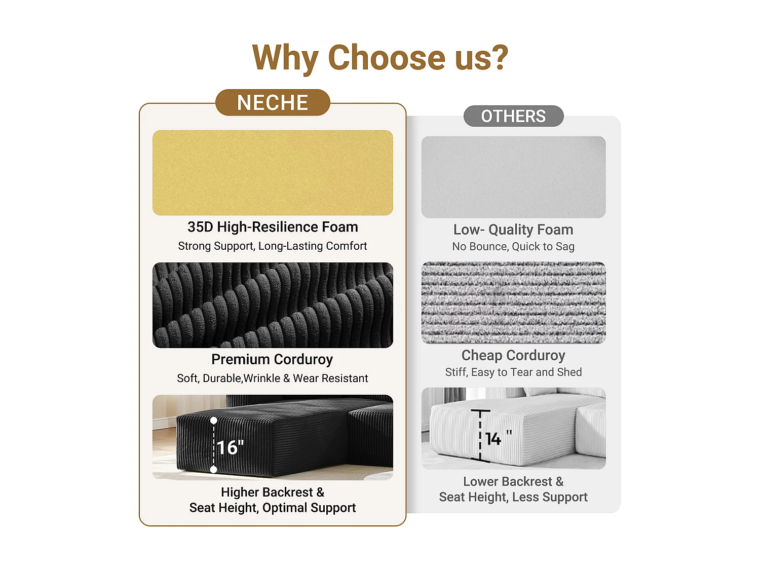 Modulaire hoekbank links 3-zits in ribfluweel, met 2 kussens, chaise longue 70x125cm, Zwart