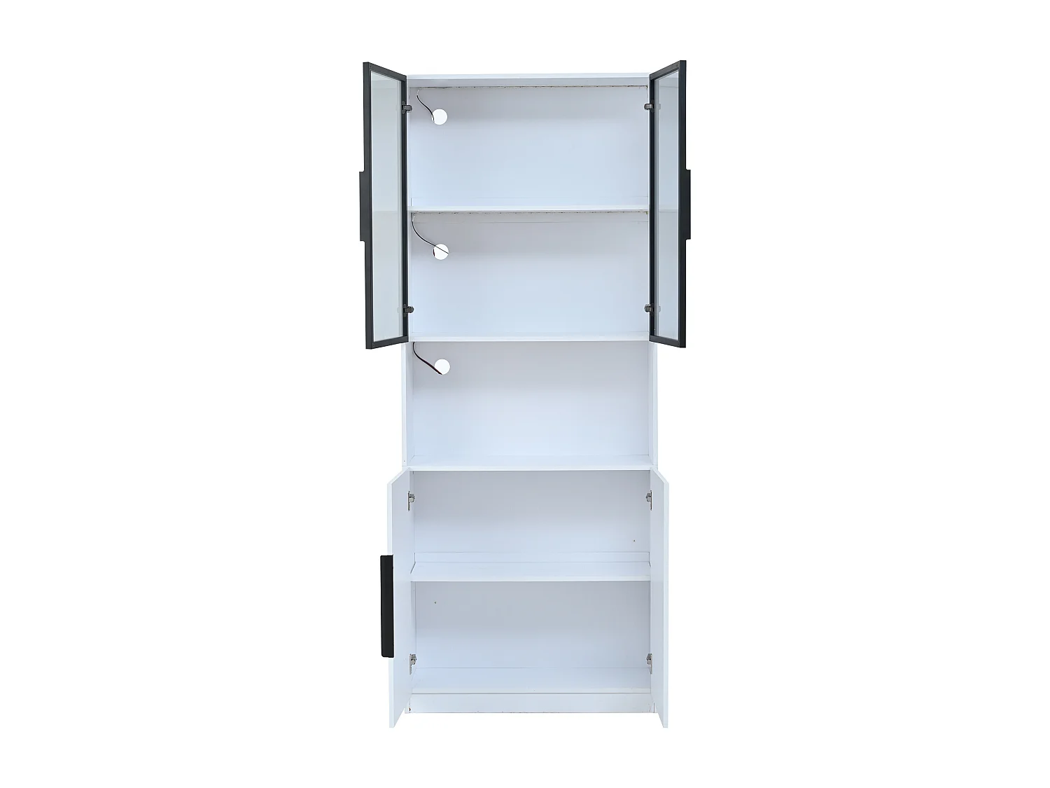 Moderne Vitrine 80x30x200 cm - LED-Beleuchtung - 4 Türen - Höhenverstellbare Regalböden - Spanplatten - Weiß