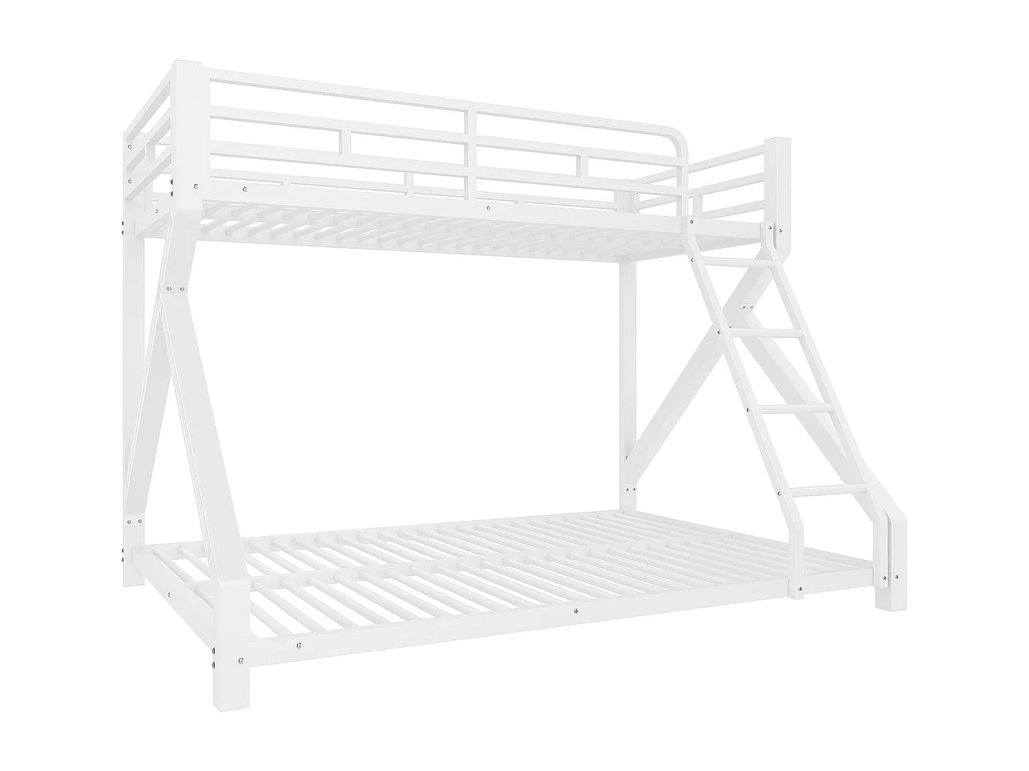 Łóżko piętrowe 90x200cm + 140x200cm - konstrukcja stalowa - z LED - z barierkami bezpieczeństwa i drabiną - biały​ (materac nie jest wliczony w cenę)