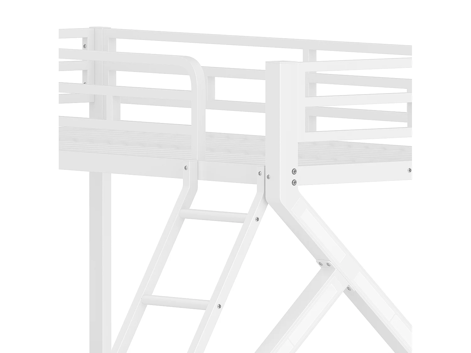 Łóżko piętrowe 90x200cm + 140x200cm - konstrukcja stalowa - z LED - z barierkami bezpieczeństwa i drabiną - biały​ (materac nie jest wliczony w cenę)