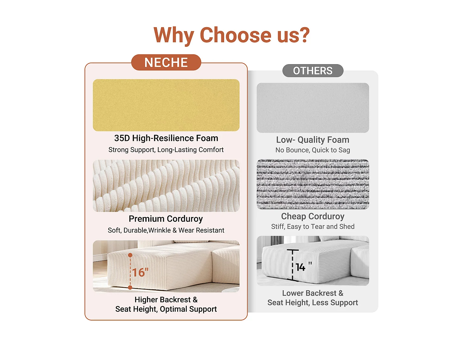 Canapé d'angle gauche modulable 3 places en velour côtelé, avec 2 oreillers, méridienne 70x125cm, Beige