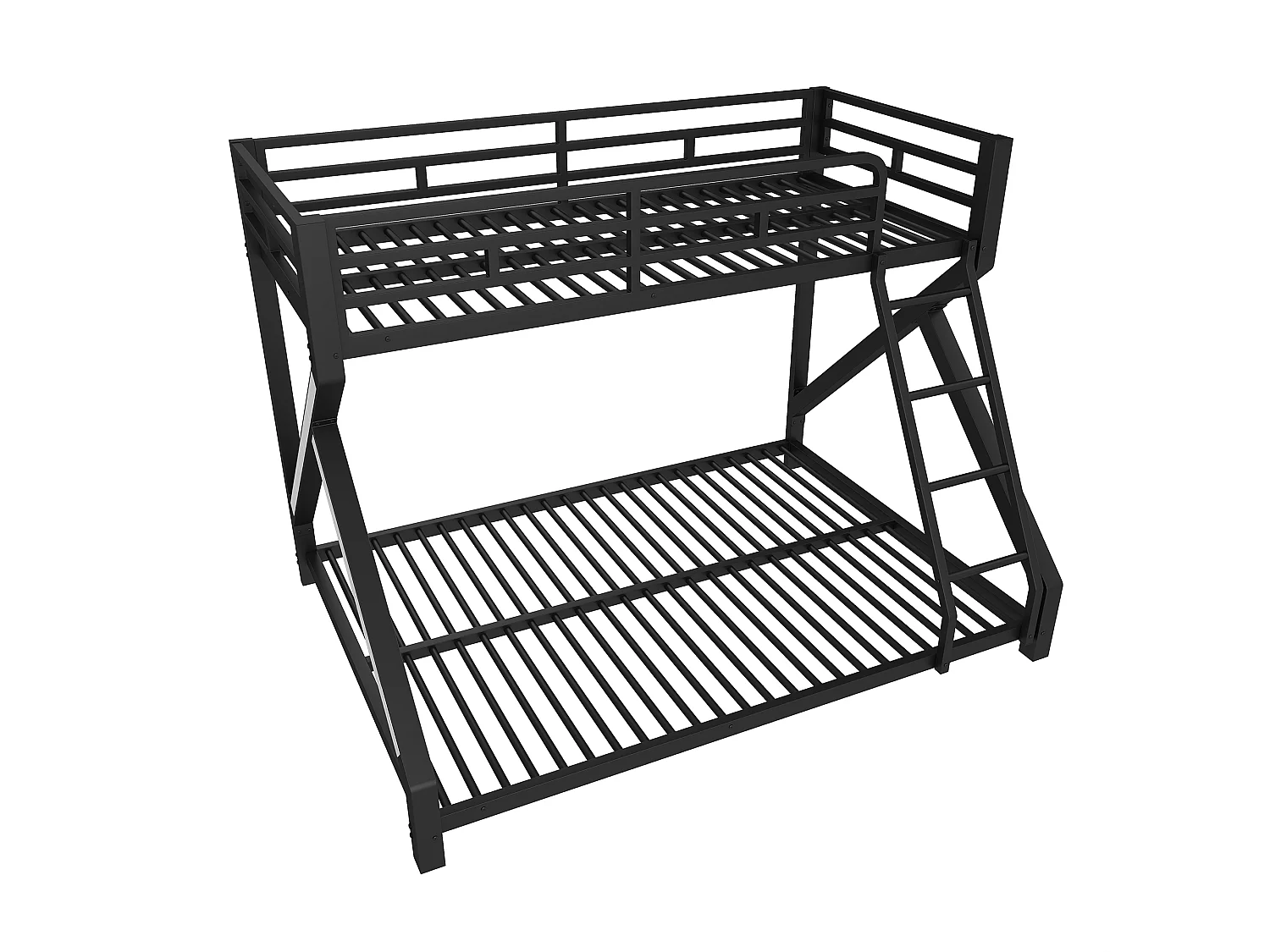 Łóżko piętrowe 90x200cm + 140x200cm - konstrukcja stalowa - z LED - z barierkami bezpieczeństwa i drabiną - czarny (materac nie jest wliczony w cenę)