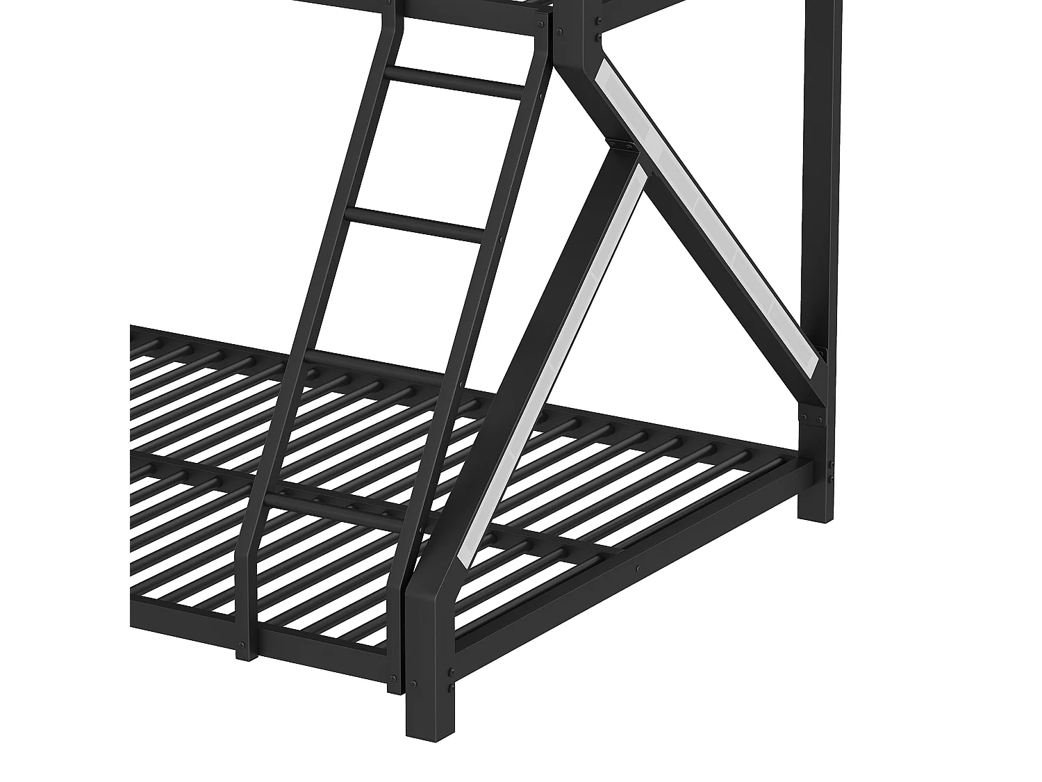 Łóżko piętrowe 90x200cm + 140x200cm - konstrukcja stalowa - z LED - z barierkami bezpieczeństwa i drabiną - czarny (materac nie jest wliczony w cenę)