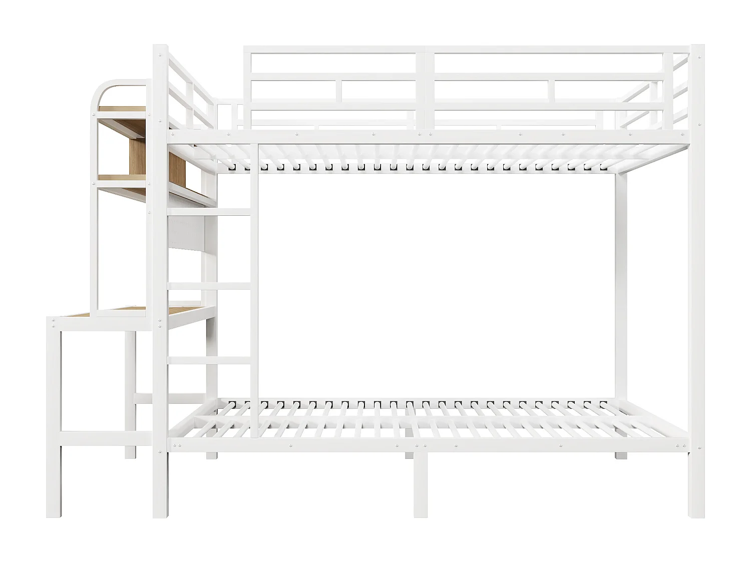 Łóżko piętrowe 140x200 cm - z przegródkami do przechowywania - z biurkiem - z oświetleniem LED - z portem USB - biały​ (materac nie jest wliczony w cenę)