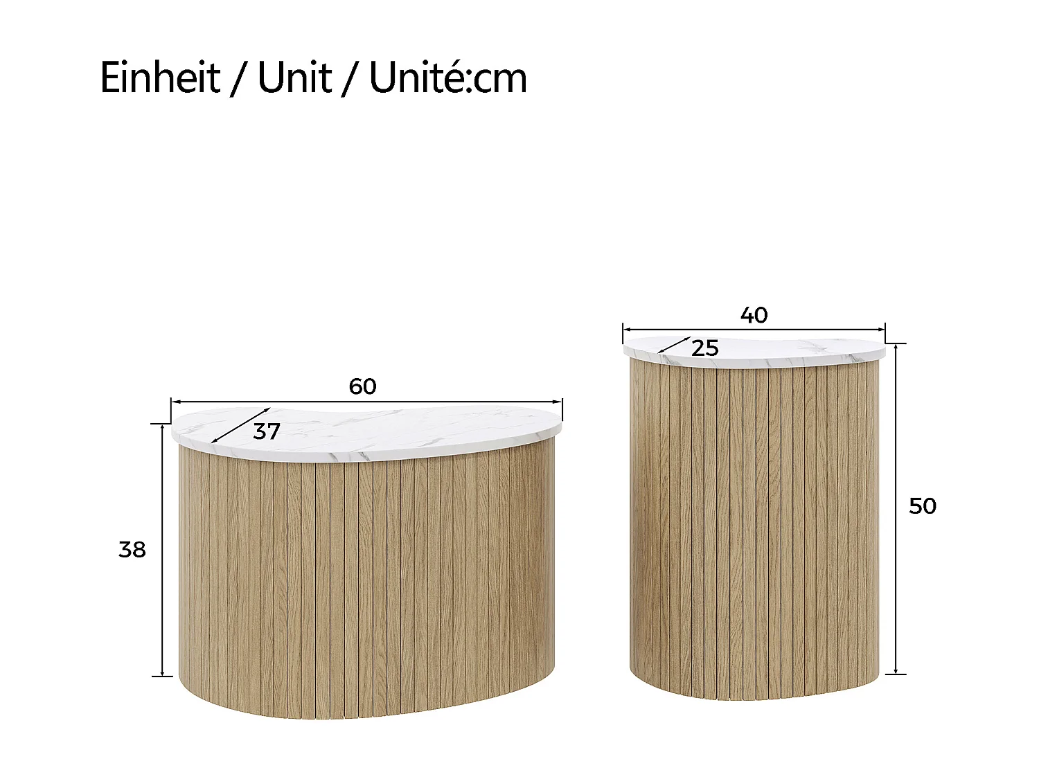 Set aus 2 modernen Couchtischen - Marmorstruktur - Holzoptik - Unregelmäßiges Design - MDF - Natur