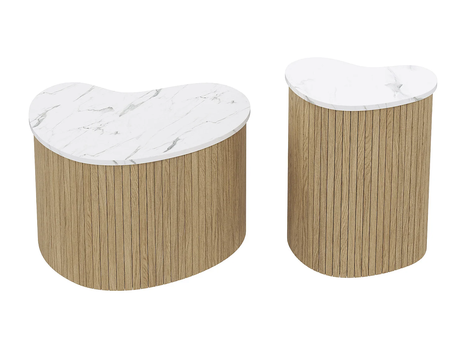 Set aus 2 modernen Couchtischen - Marmorstruktur - Holzoptik - Unregelmäßiges Design - MDF - Natur