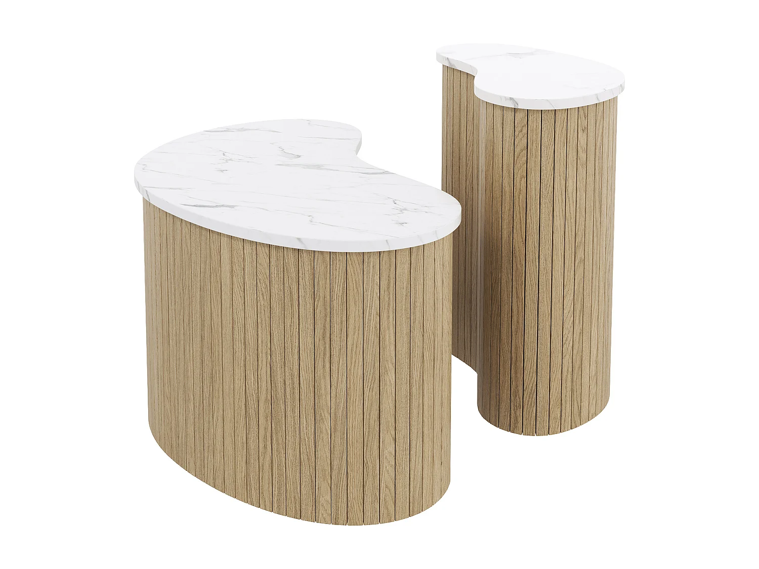 Set aus 2 modernen Couchtischen - Marmorstruktur - Holzoptik - Unregelmäßiges Design - MDF - Natur