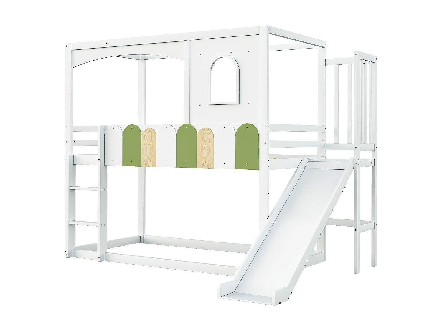 Lit superposé enfant 90x200 cm - avec barrières de sécurité - avec toboggan + échelle de sécurité - blanc (matelas non inclus)